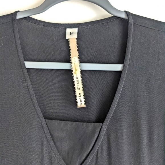 UNCLE Frank Black Dress With Ruffle Angel Sleeves V Neck M Whimsigoth Witchy - Picture 4 of 14
